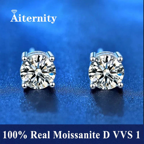 Aiternity 100% Real Moissanite Stud Earrings – D Color VVS1 Flawless Sparkle