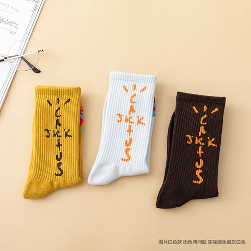 Cactus Retro Hip-Hop Crew Socks – Premium Streetwear Cotton Socks