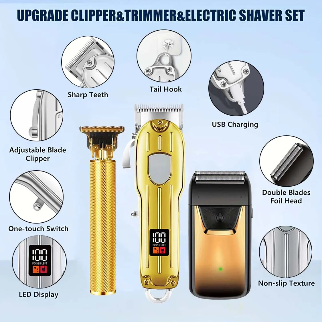 Pro Gold 3-in-1 Men's Grooming Kit – Hair Clipper, Trimmer & Shaver Set