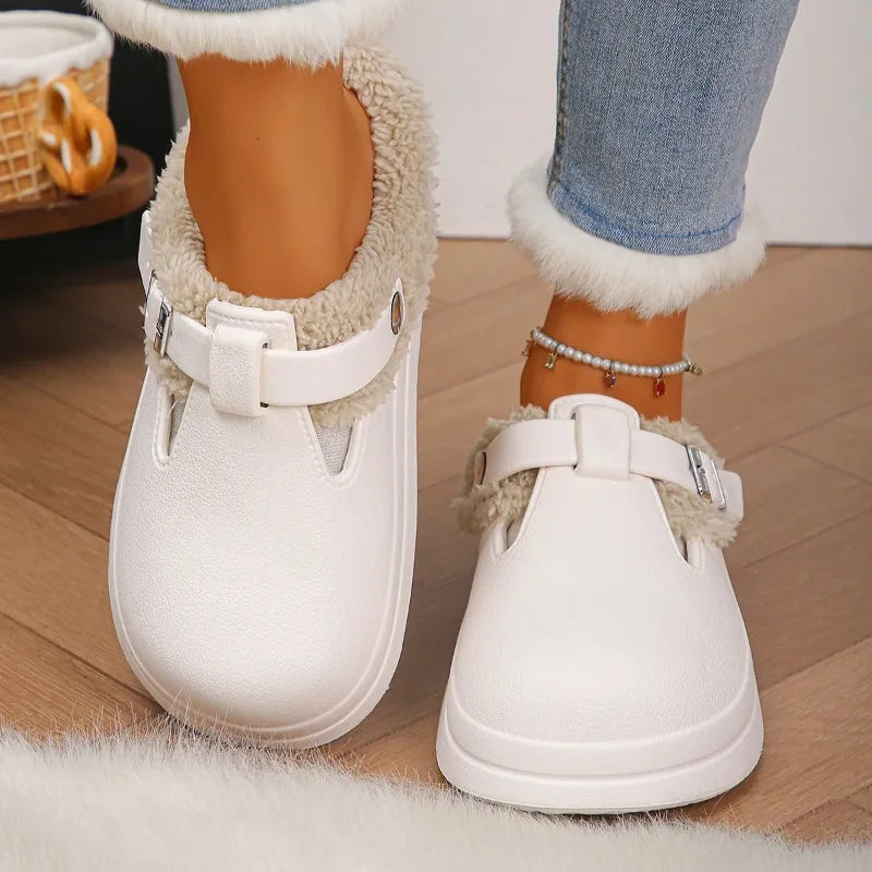 Cozy Winter Plush Buckle Mules – Luxury Slip-On Slippers
