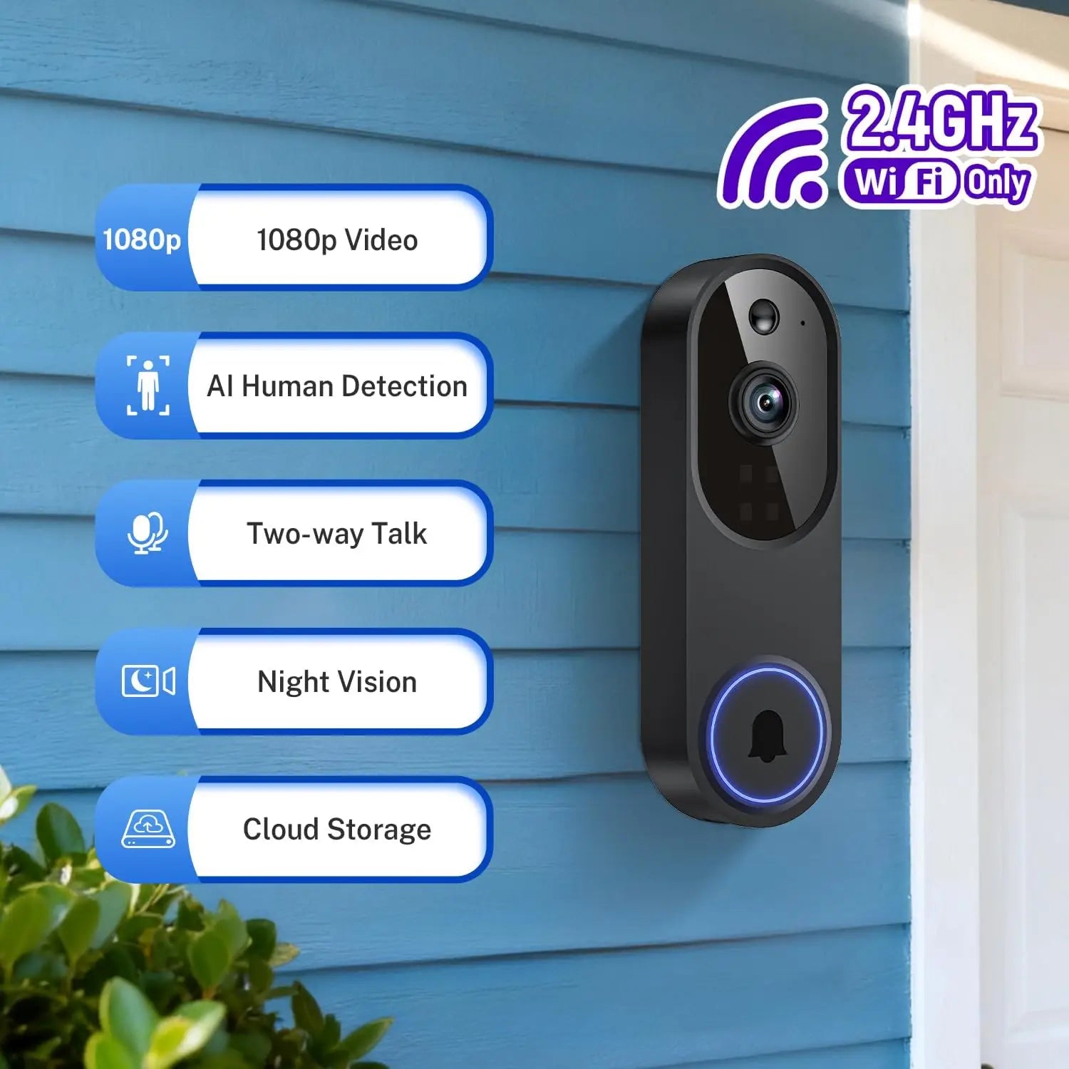 SafeGuard 1080p Smart Wireless Video Doorbell – AI Human Detection & Two-Way Talk