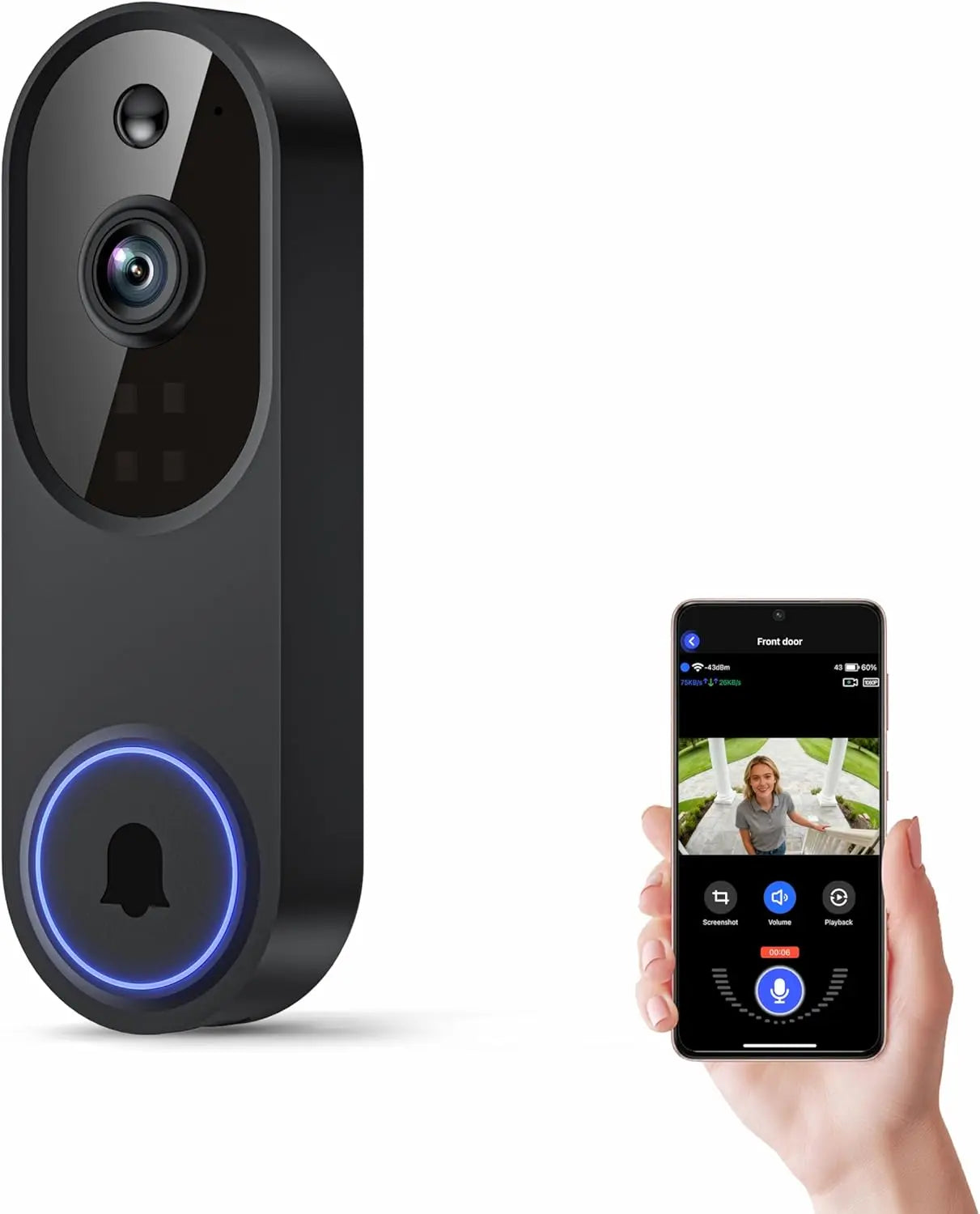 SafeGuard 1080p Smart Wireless Video Doorbell – AI Human Detection & Two-Way Talk