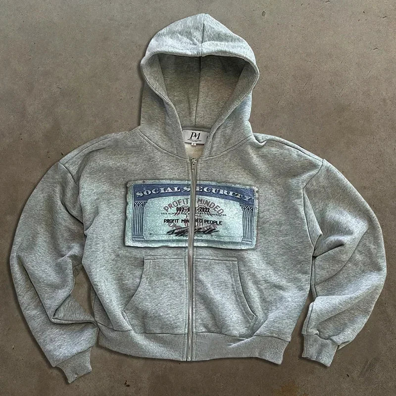 Retro Paneled Graphic Zip-Up Hoodie – Premium Heavyweight Streetwear Sweatshirt