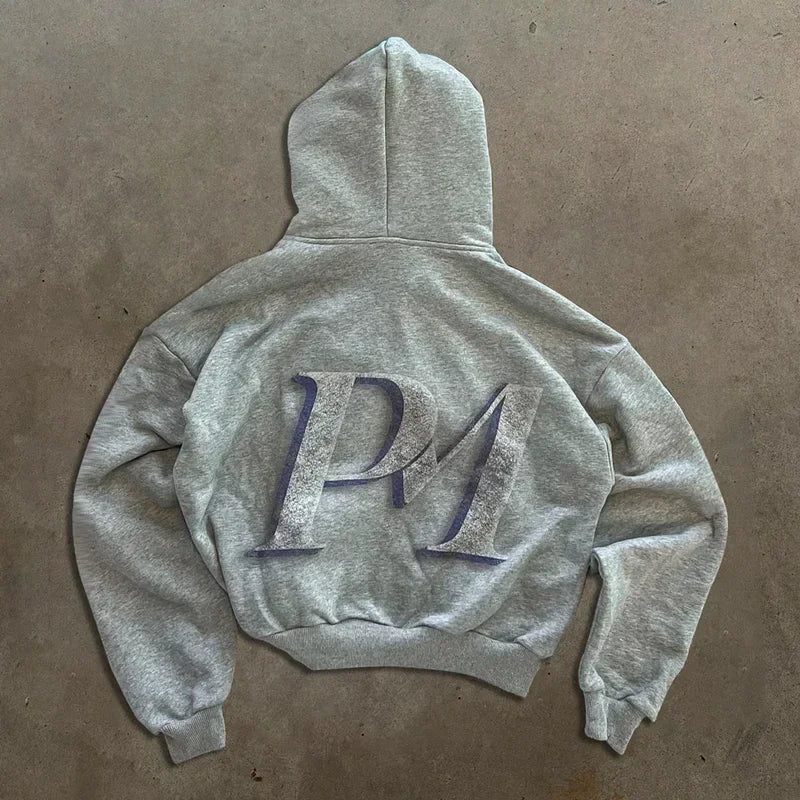 Retro Paneled Graphic Zip-Up Hoodie – Premium Heavyweight Streetwear Sweatshirt